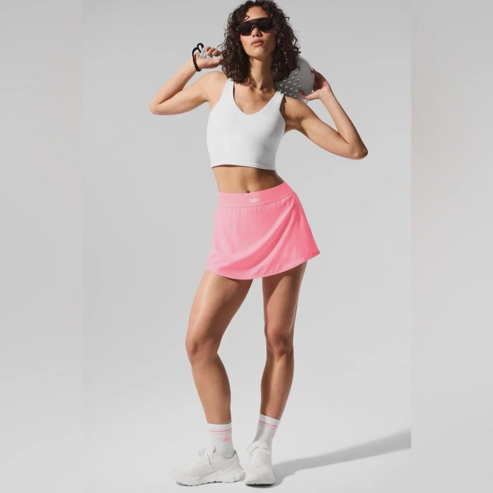 Alo - Match Point Tennis Skirt Skort (Neon Bubblegum) - Picture 2 of 7